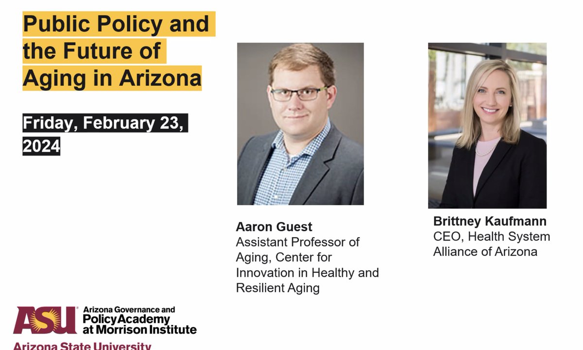 Thank you <a href="/MorrisonASU/">Morrison Institute</a> for the thoughtful and important discussion on how we care for Arizona's aging population. Public-private partnerships to grow our healthcare workforce are one of the most impactful ways to support our older adults.