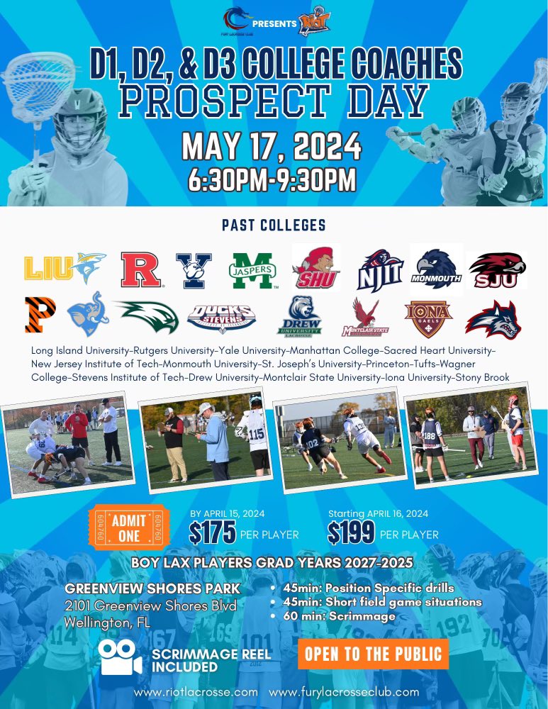 College prospect day - Wellington,Florida 5/17 w/Fury lacrosse
riotlacrosse.com