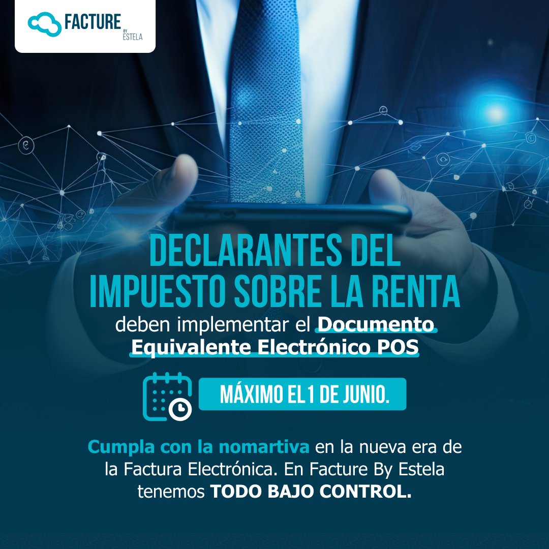El segundo grupo de contribuyentes obligados a emitir el #DocumentoEquivalenteElectrónico con #SistemaPOS ya tiene su fecha de implementación. Escríbanos para ir un paso adelante en el cumplimiento normativo de su compañía.⁣
⁣
We have you covered.⁣  #Estela #FactureByEstela
