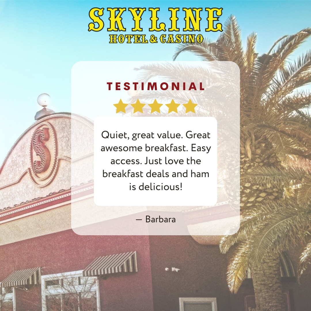 Our breakfast is the best and tastiest way to start your day right 👍🏼🍳
.
.
.
#SkylineHotelandCasino #Hotel #Casino #Nevada #NevadaTravel #Breakfast #Restaurant #Vintage #VintageVegas #ModernAmenities #Henderson #LasVegas #Review #Testimonial #FiveStarReview #HappyCustomer