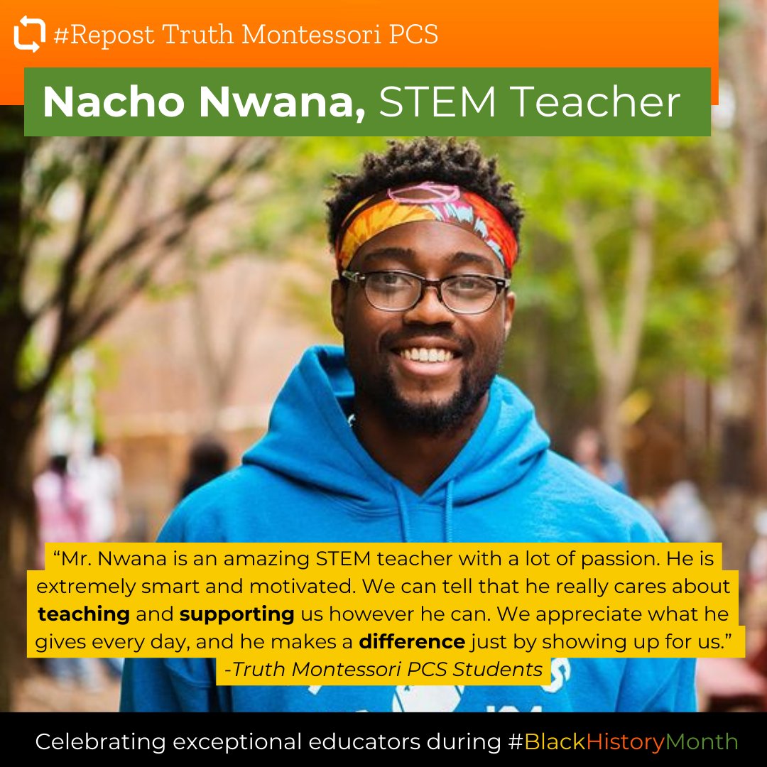 #Repost We love to learn about more #historymakers and exceptional educators! @TruthMontessori's Nacho Nwana is an Ecosystem 5 teacher. He 'balances curriculum development and teaching with his passion for Artificial Intelligence research and development,' inspiring students!