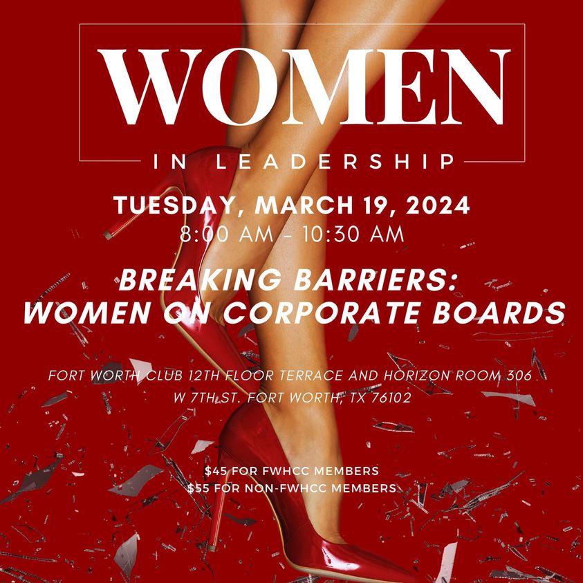HEB Chamber (@hebchamber) on Twitter photo Save the Date: Women in Leadership - Event by <a href="/fwhcc/">Fort Worth Hispanic Chamber</a>
👠 Topic: Women on Corporate Boards
👠 Date: Tuesday, March 19, 2024
👠 Time: 8:00 AM to 10:30 AM
👠 Location: Fort Worth Club
fwhcc.org/wil/
#ecommerce #smallbusiness #womenempowerment Save the Date: Women in Leadership - Event by <a href="/fwhcc/">Fort Worth Hispanic Chamber</a>
👠 Topic: Women on Corporate Boards
👠 Date: Tuesday, March 19, 2024
👠 Time: 8:00 AM to 10:30 AM
👠 Location: Fort Worth Club
fwhcc.org/wil/
#ecommerce #smallbusiness #womenempowerment