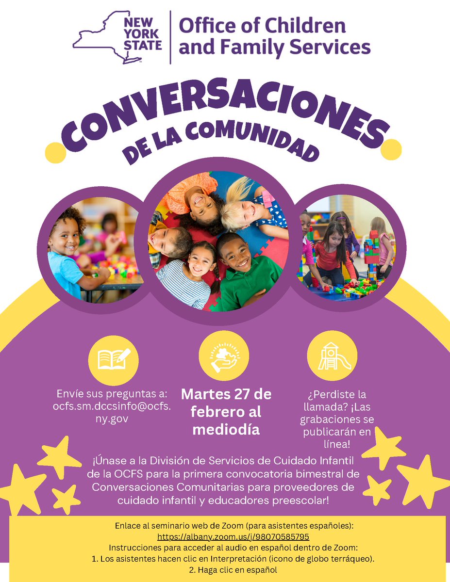 Join <a href="/NYSOCFS/">NYS OCFS</a> this Tuesday at noon for the first Community Conversations call for child care providers and early educators!