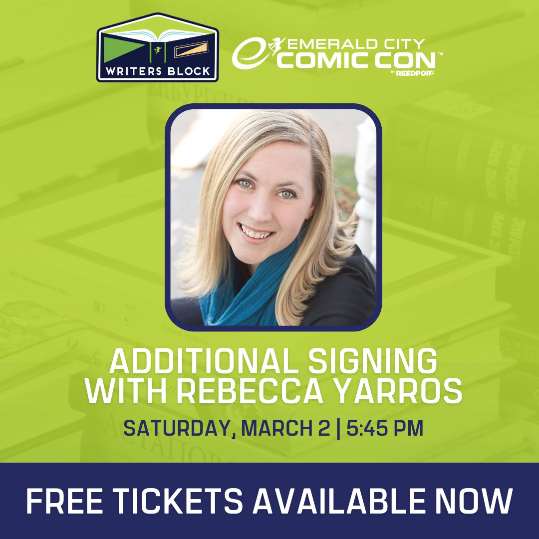 Free tickets are available NOW for Rebecca Yarros's Saturday, March 2 @ 5:45 PM signing now: EmCity24.com/RebeccaYarros

Free tickets are first-come, first-served, and limited to one ticket per ECCC badge holder.
