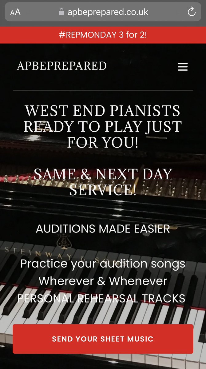 Audition Pianist (@ap_beprepared) on Twitter photo If you have an audition and need a piano track to practice with or self tape - have one of our WEST END PIANISTS record it for you. Same Day or Next Day Tracks available. Email: apbeprepared@gmail.com If you have an audition and need a piano track to practice with or self tape - have one of our WEST END PIANISTS record it for you. Same Day or Next Day Tracks available. Email: apbeprepared@gmail.com