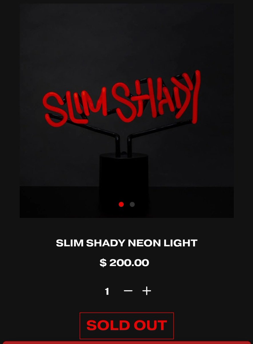 LoveDeWayYouLie's tweet photo. I just checked the Shop and this so called  'Slim Shady nEoN lAmp' is for 200$ and is even sold out like 99% of the over expensive things out there
What is this insanity?😭 https://t.co/WVR74LlMJj