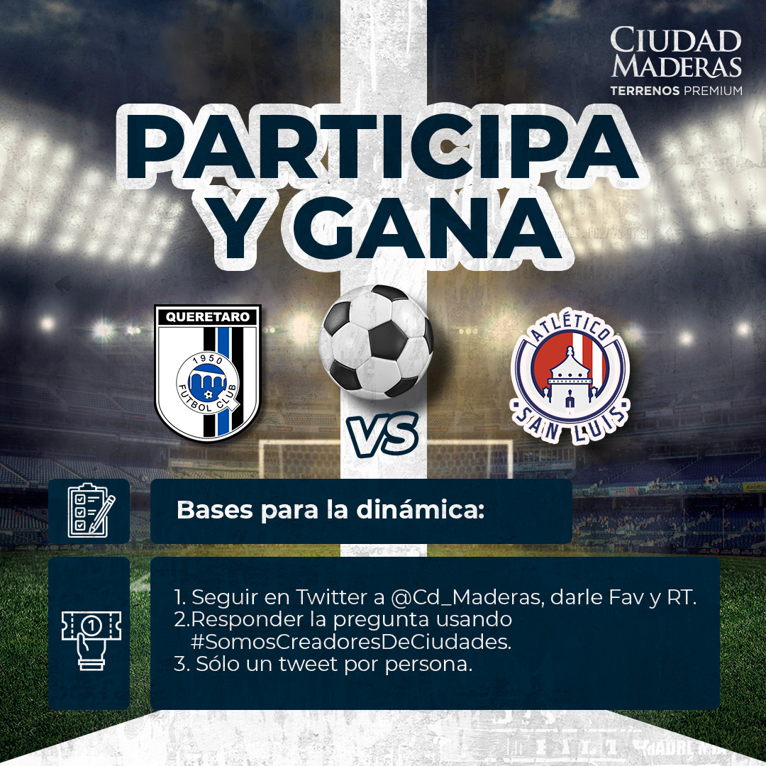 Participa y gana!

Sé el ganador de un pase doble para este gran encuentro  🎟⚽

Para ganar sigue las bases  y responde la pregunta👇🏻

¿Por qué eres fan de Gallos?  ⚽🤩

Punto extra a los que siga la página de Ciudad Maderas Guadalajara.
