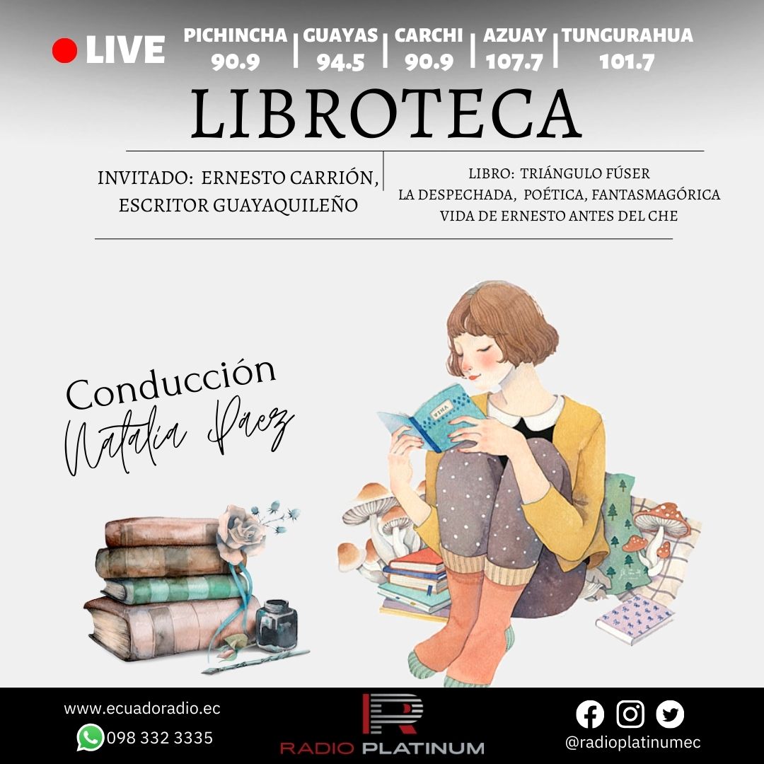 radioplatinumec's tweet photo. #Libroteca | El Che Guevara pasó por Guayaquil y el libro Triángulo Fúser. La despechada, poética y fantasmagórica vida de Ernesto antes del Che. Es la última obra de Ernesto Carrión y el lunes a las 10h30 conversará con Natalia Páez en nuestro segmento de Literatura, Libroteca. https://t.co/nIuDxvhacQ