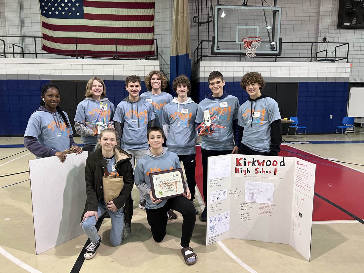 KHSPLTW's tweet photo. Today two teams represented Kirkwood High School at the @STLPLTW engineering competition at @STLCCFloValley . 19 teams competed in the "Shake it Up" challenge creating a structure to sustain earthquake type movement. One  @khspioneers teams won first place for  presentation! https://t.co/KKa0PsleGg