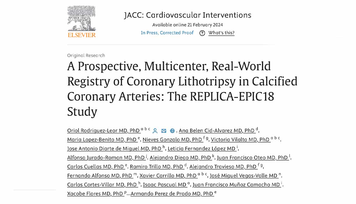 Publicado en JACC: Cardiovascular Interventions... A Prospective, Multicenter, Real-World Registry of Coronary Lithotripsy in Calcified Coronary Arteries: The REPLICA-EPIC18 Study sciencedirect.com/science/articl…