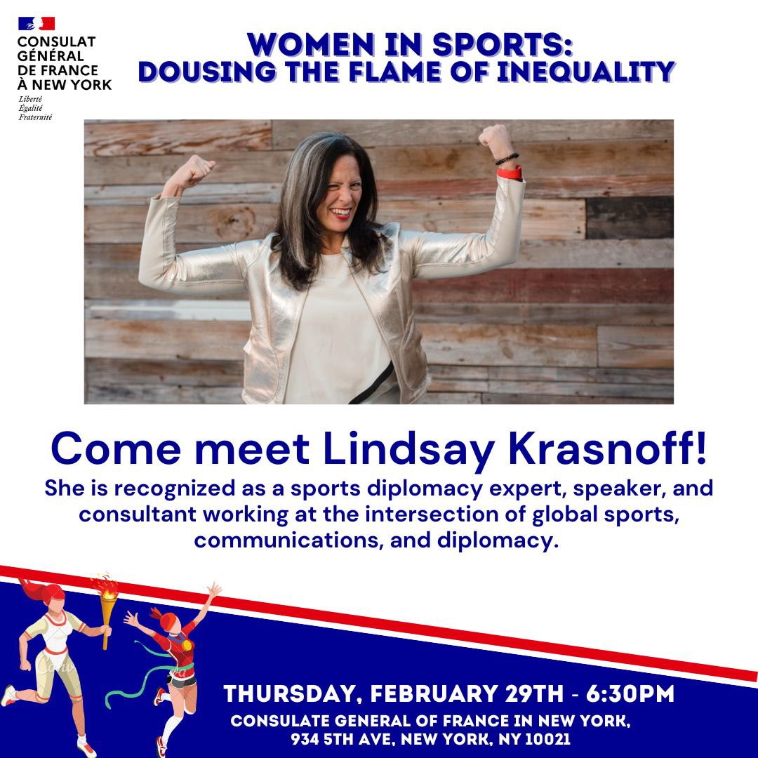 Join us at the #FrenchConsulate on February 29 at 6:30 pm to hear Lindsay’s perspective on womens and sport as a specialist in Franco-United States relations through sports. 🏅💪 Register here > urlz.fr/pA4a