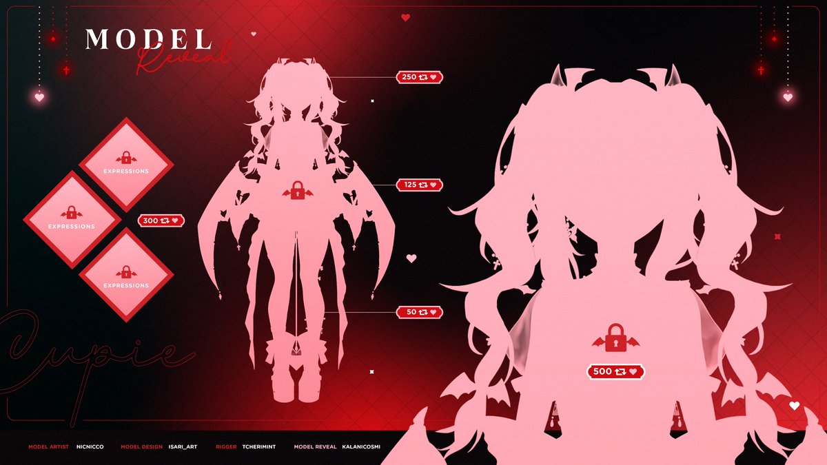 CupieVT's tweet image. ♱ ——🎀—— ♱ Model Reveal ♱ ——🎀—— ♱

A cupid vampire waiting amongst the shadows... 
will you let her guide you to love or let her have a bite?
 
♱ —————————🎀————————— ♱

♡ + ↻ to unlock my new model! Think we can do it?

{ #modelreveal ♡ #vtuberdebut }