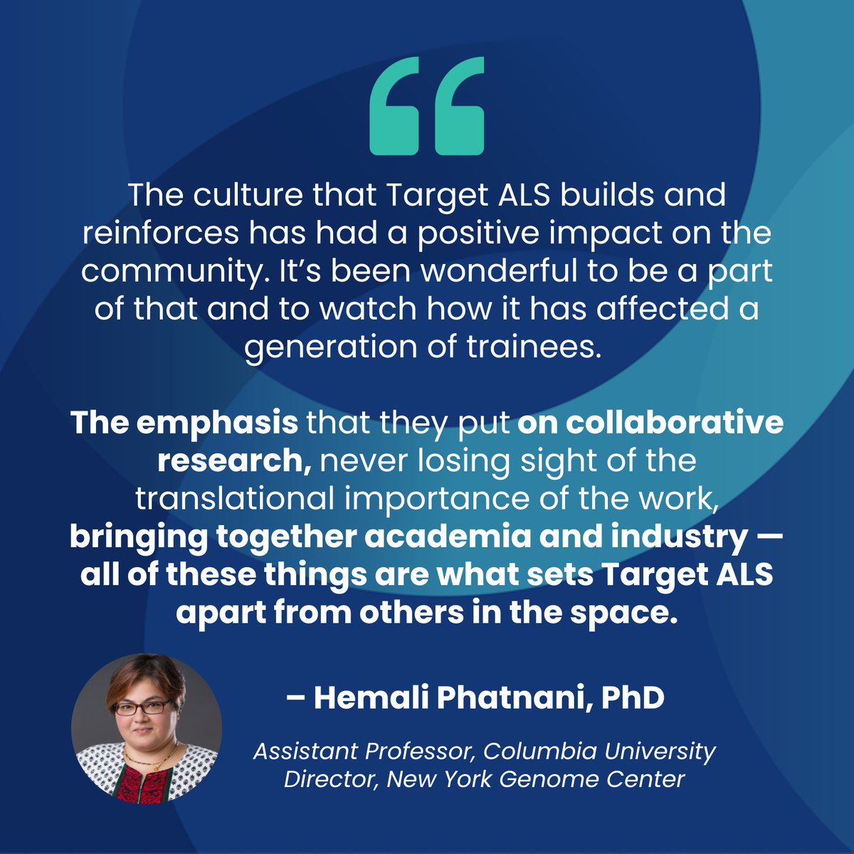 Dr. Hemali Phatnani, PhD is working to answer elusive questions that can transform our understanding of ALS-FTD. 🧠 Her work (funded by TALS) will decode which specific genes are changing in healthy or sick neurons and neighboring cells within #ALS and #FTD cases.