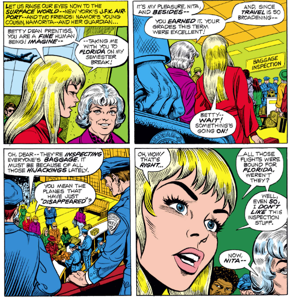 MarvelADay's tweet photo. #SM61 #MarvelADay While the Atlanteans party, Nita heads on winter break with her pal Betty. Baggage inspections were new at that time. Don't worry, Nita's not packing weed or anything, she just likes to get personally offended by slight inconveniences. PMB https://t.co/DqYoLSTV4d