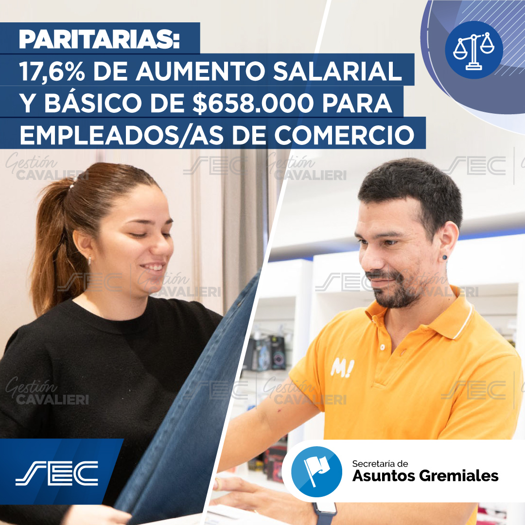 ‼️NUEVO BÁSICO DE $658.000 PARA EMPLEADOS/AS DE COMERCIO‼️

✅La FAECyS firmó un nuevo acuerdo paritario del 17.6% para empleados/as de comercio. 

Mirá toda la info en sec.org.ar/novedades.php?….

#SoyComercio #SoySEC
