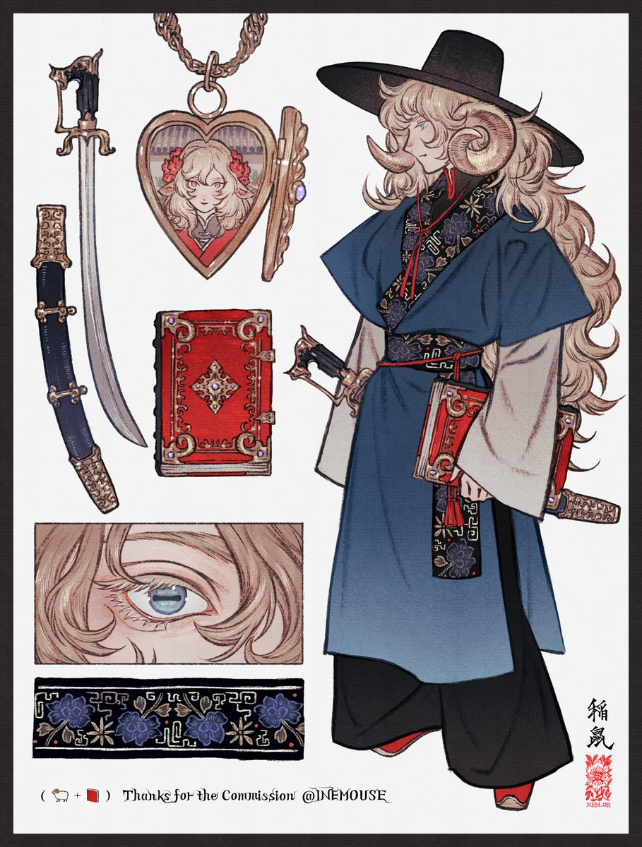 絵文字でキャラデザ （🐏+📕） #skeb