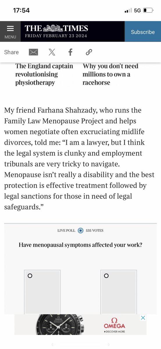 LawMenopause's tweet photo. Brilliant article for The Times by @muirkate. Lawyers know best how limited the court system is and  characterising menopause as disability doesn’t inspire confidence in the legal framework. Medical treatment is going to be better than court. Employers need to play their part too https://t.co/KcTsKCmX2z