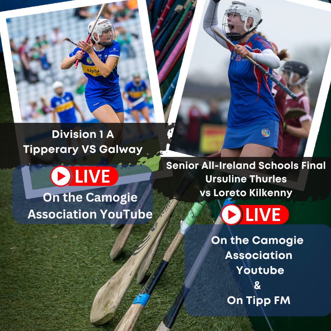 Tipperary vs Galway Saturday 3pm. It will be streamed live by the Camogie Association youtube.com/live/EA_oj_2iw… Senior All-Ireland schools final Ursuline vs Thurles. youtube.com/watch?v=edn1jL… and broadcasted live on Tipp FM