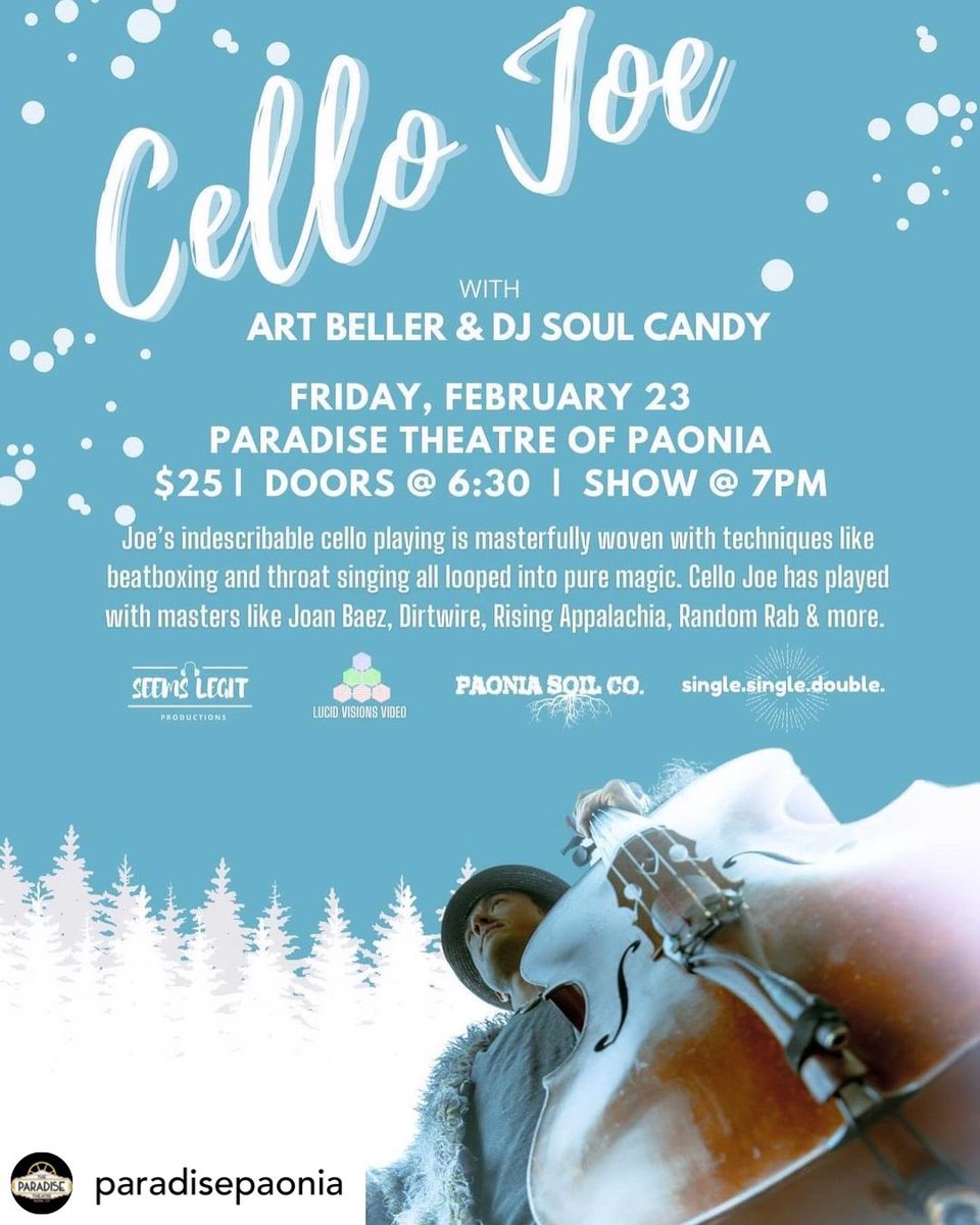 cellojoe's tweet photo. Playin in Paonia Colorado at the paradise of Paonia theater! https://t.co/1mrz79rHNg