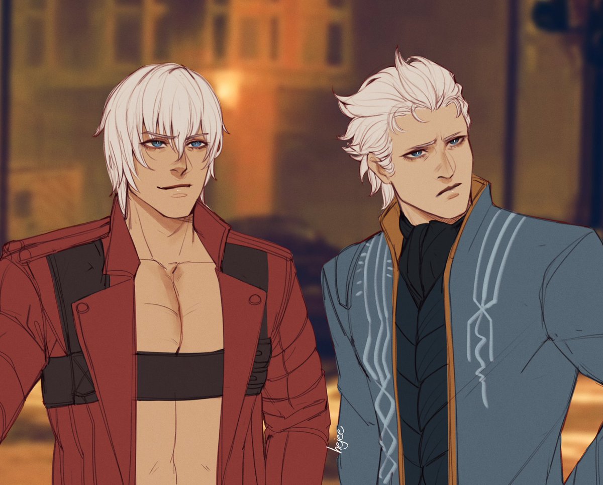 _hejee's tweet photo. (redraw) au where dante and vergil are both demon investigators/hunters instead of killing each other #DMC3 #dmc https://t.co/PaqE1fzwld