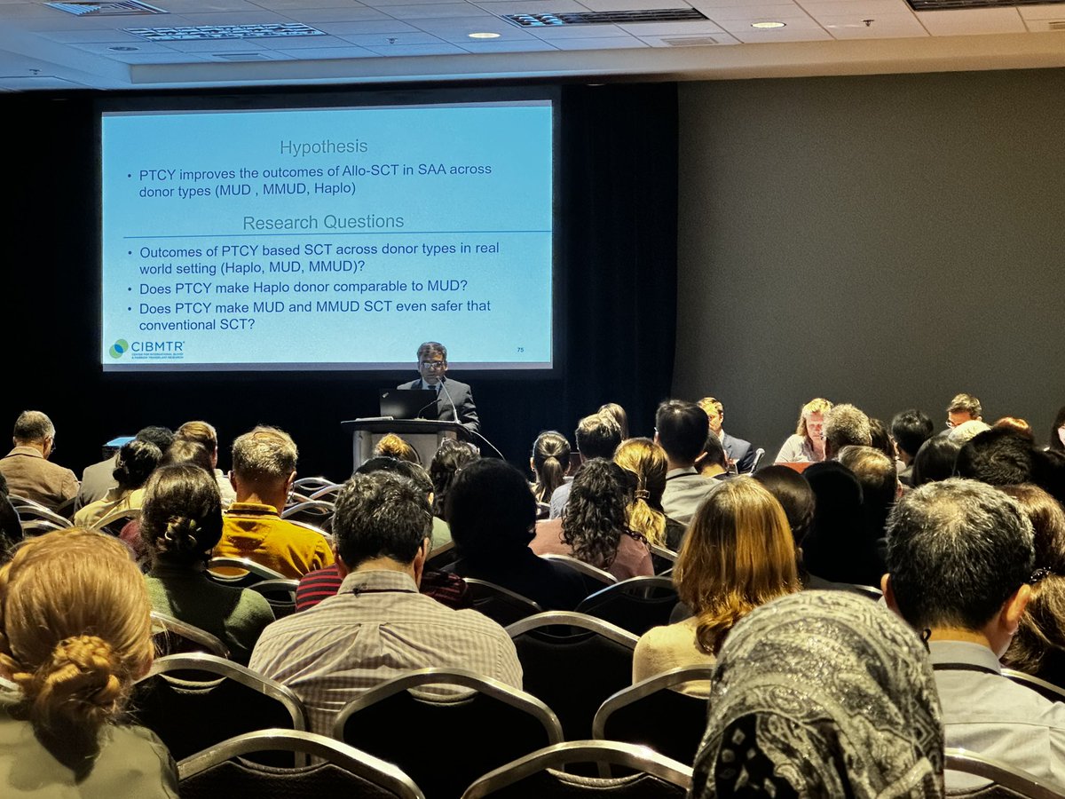 Our colleague @niranjankhaire presenting the joint proposal regarding the outcomes of patients with aplastic anemia lacking a MSD undergoing alloHCT with PTCY as GVHD prophylaxis
@Hans_BMTProgram @MoffittNews #Tandem24