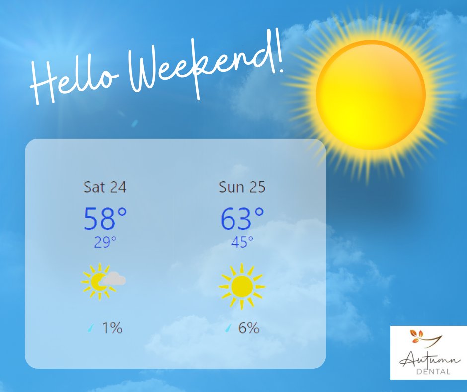 AutumnDentalGA's tweet image. Looks like the most beautiful weekend ahead, hope you get to go out and enjoy it! Happy Friday!
#autumndental #friyay #beautifulweekend #MariettaDentist