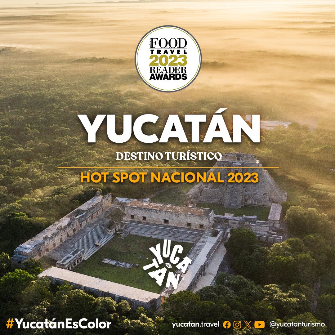 <a href="/YucatanTurismo/">Yucatan Turismo</a> recibe, por primera vez, el Premio Especial “Hot Spot nacional 2023” de los Food and Travel Readers Awards, proceso que tuvo una participación de más de más de 42,000 votantes.

<a href="/FoodandTravelMX/">Food and Travel MX</a>