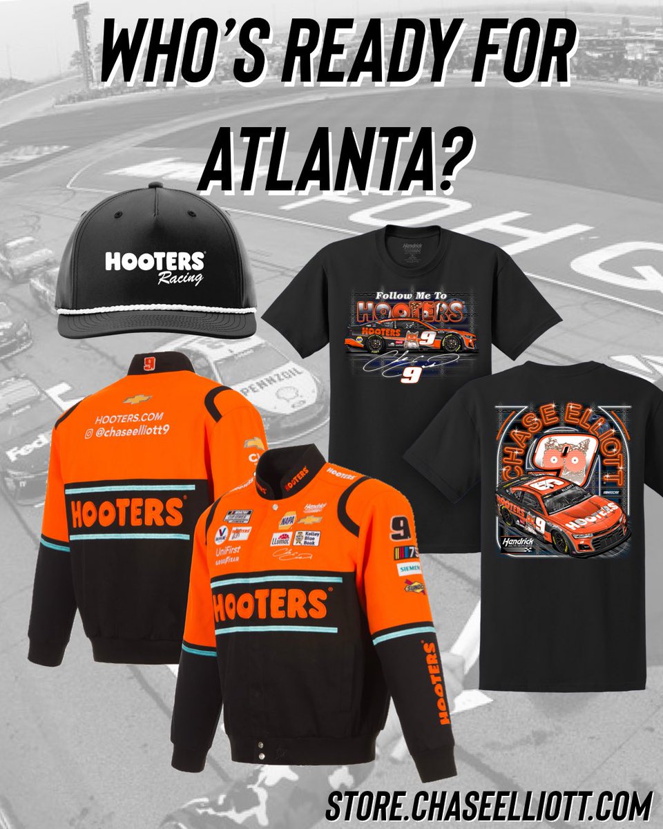Who else can’t wait to see the @HootersRacing car back on the track this weekend? 🦉➡️ store.chaseelliott.com/collections/ho… #HOOTERS | #HootersMakesYouHappy | #CE | #ChaseElliott | #NASCAR