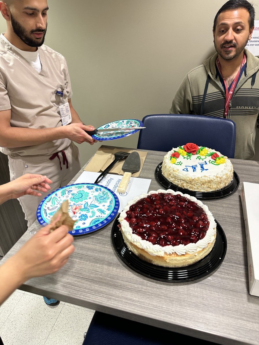 Happy Thank a Resident day! Here are a couple of our current chiefs (@MuzamilArshad18 and Zaid Iftekaruddin) enjoying the celebration on their UIC rotation. #MedEd #GME #RadOnc #ThankAResidentDay2024