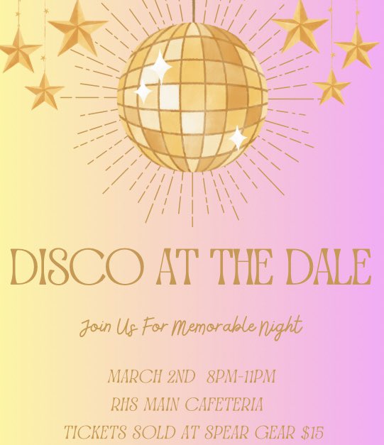 March 2nd we are having a disco at the Dale! Show up and get your boogie on 🪩🕺