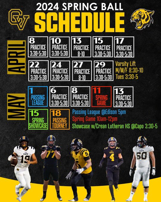 Spring Ball is just around the corner! Mark your calendars for the Spring Game and Showcase happening in May! Excited to welcome @CreanFootball for our Showcase this year. Going to be a loaded event with the 2025 class and standout youngsters from both programs. #WeAreCV 🐯🌴