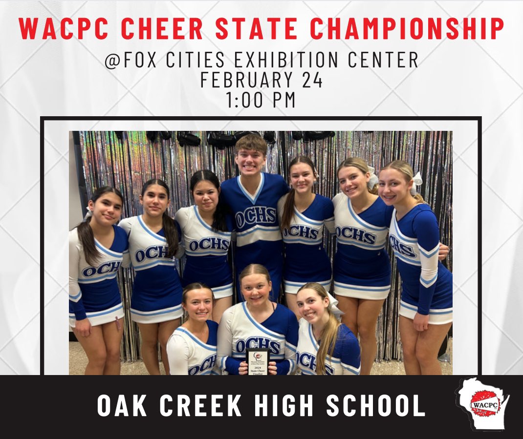 cheer_oc's tweet photo. 2 posts in 1 day because tomorrow’s the big day! 🤩 Catch us at the Fox Cities Exhibition Center in Appleton @ 1:00 PM! #yeswecan #wenotme #occ #defendingstatechamps #goingforthethreepeat @Athletics_OCHS @OCFSD https://t.co/6CE3nbDw3G