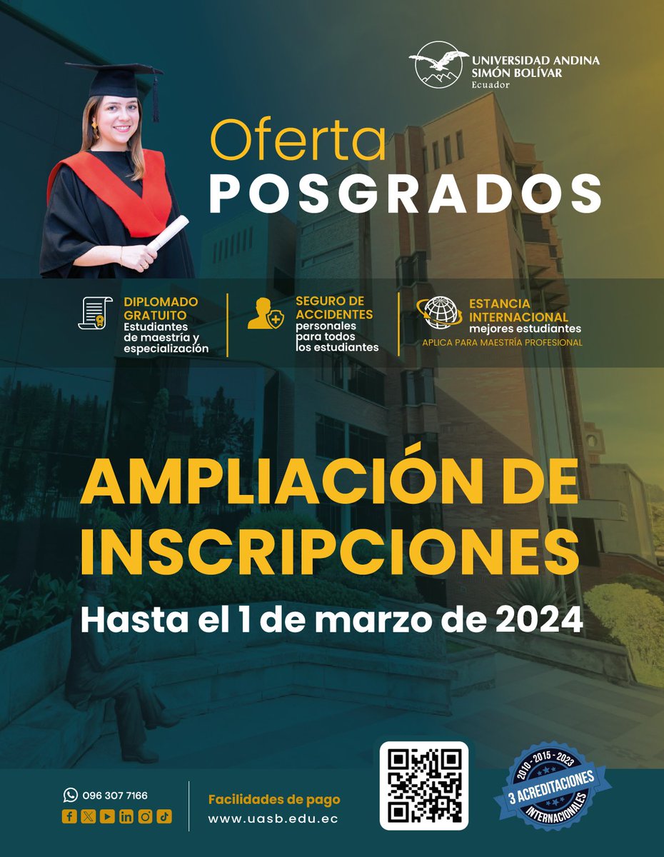 uasbecuador's tweet photo. 📌 𝗔𝗺𝗽𝗹𝗶𝗮𝗰𝗶𝗼́𝗻 𝗱𝗲 𝗶𝗻𝘀𝗰𝗿𝗶𝗽𝗰𝗶𝗼𝗻𝗲𝘀|

🎓 No pierdas la oportunidad de avanzar en tu carrera profesional con nuestra excelencia académica y nuestros programas innovadores. 📢 Aprovecha esta extensión y asegura tu lugar. ¡Inscríbete ahora mismo y comienza a construir tu futuro!

✔️ 𝟲 𝗽𝗿𝗼𝗴𝗿𝗮𝗺𝗮𝘀
✔️ Inscripciones: Hasta el 1 de marzo

Haz clic en el siguiente enlace para más información 👉🏻https://t.co/6EX460WEIy

Escríbenos al WhatsApp para atención personalizada
096 3077 166