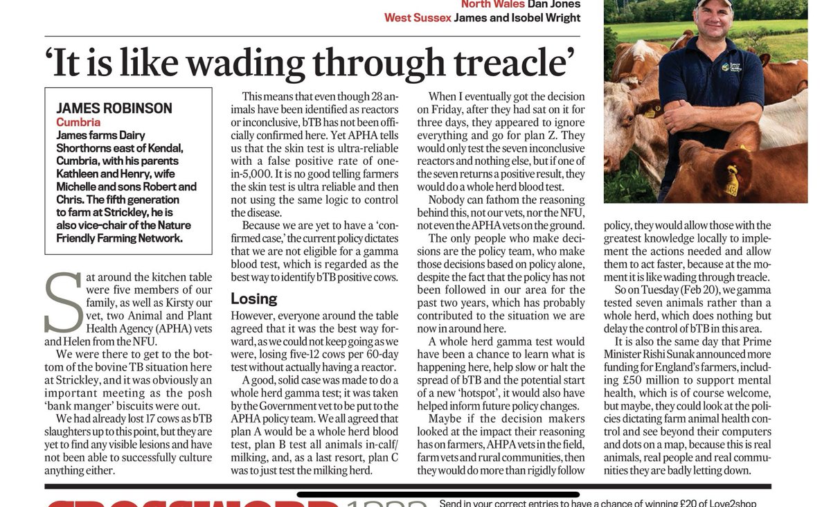 My latest In Your Field piece for @FarmersGuardian, have a read for an update on where we are at with bTB.

Thank you @FGoliviamidgley for again allowing me to speak my mind 🙏