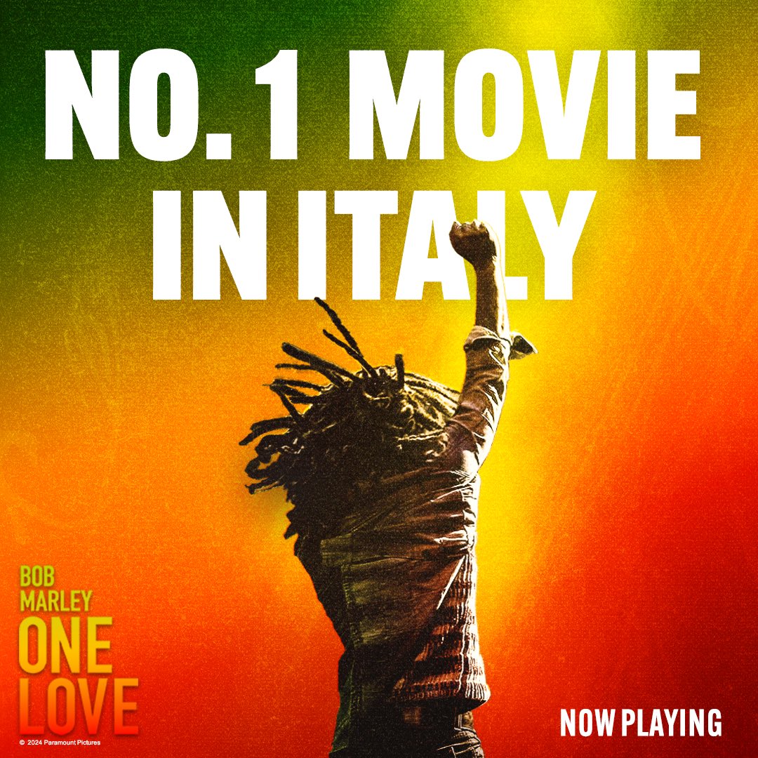 Grazie ai fan in Italia per aver reso ‘#BobMarley: @OneLoveMovie’ il film numero uno in #Italia 🇮🇹☝🏾❤️ #BobMarleyMovie #OneLoveMovie