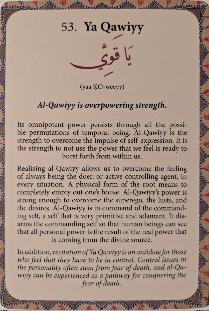 jmarieali's tweet photo. #alQawiyy Overpowering Strength
#AsmaulHusna #tasawwuf #DivineNames
#sufipsychology #NamesOfGod
#PhysiciansOfTheHeart https://t.co/1iUJ7pp6sz