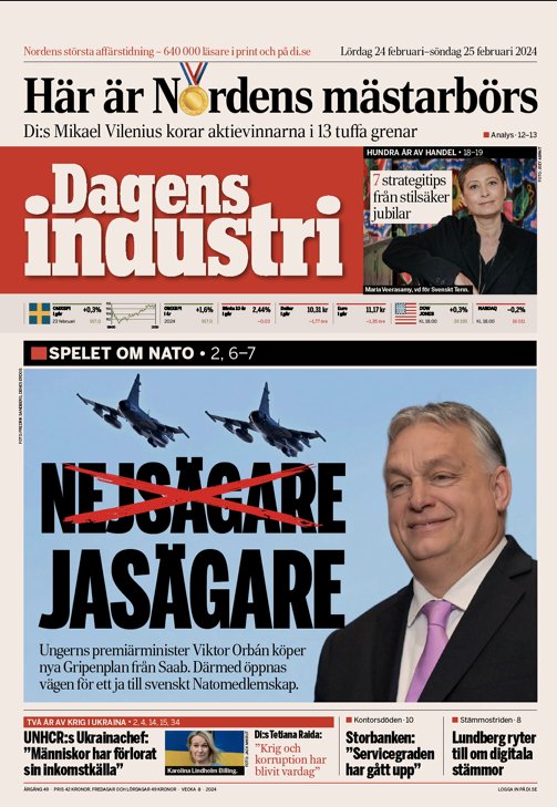 svenska_ettor's tweet photo. Nejsägare Jasägare @dagensindustri #TomorrowsPapersToday https://t.co/UVRDtXUf12