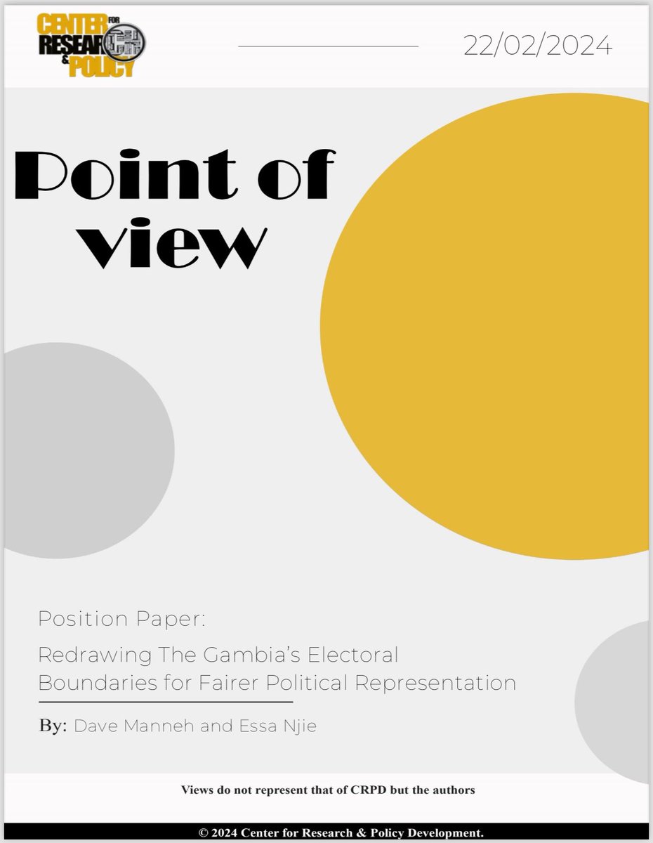 📢 Excited to announce the publication of Point of View Issue 01! Dive into the insightful position paper by Dave Manneh & @essanjie1 on 'Redrawing The Gambia’s Electoral Boundaries for Fairer Political Representation.' #ElectoralReform #Gambia crpgm.org/point-of-view-…
