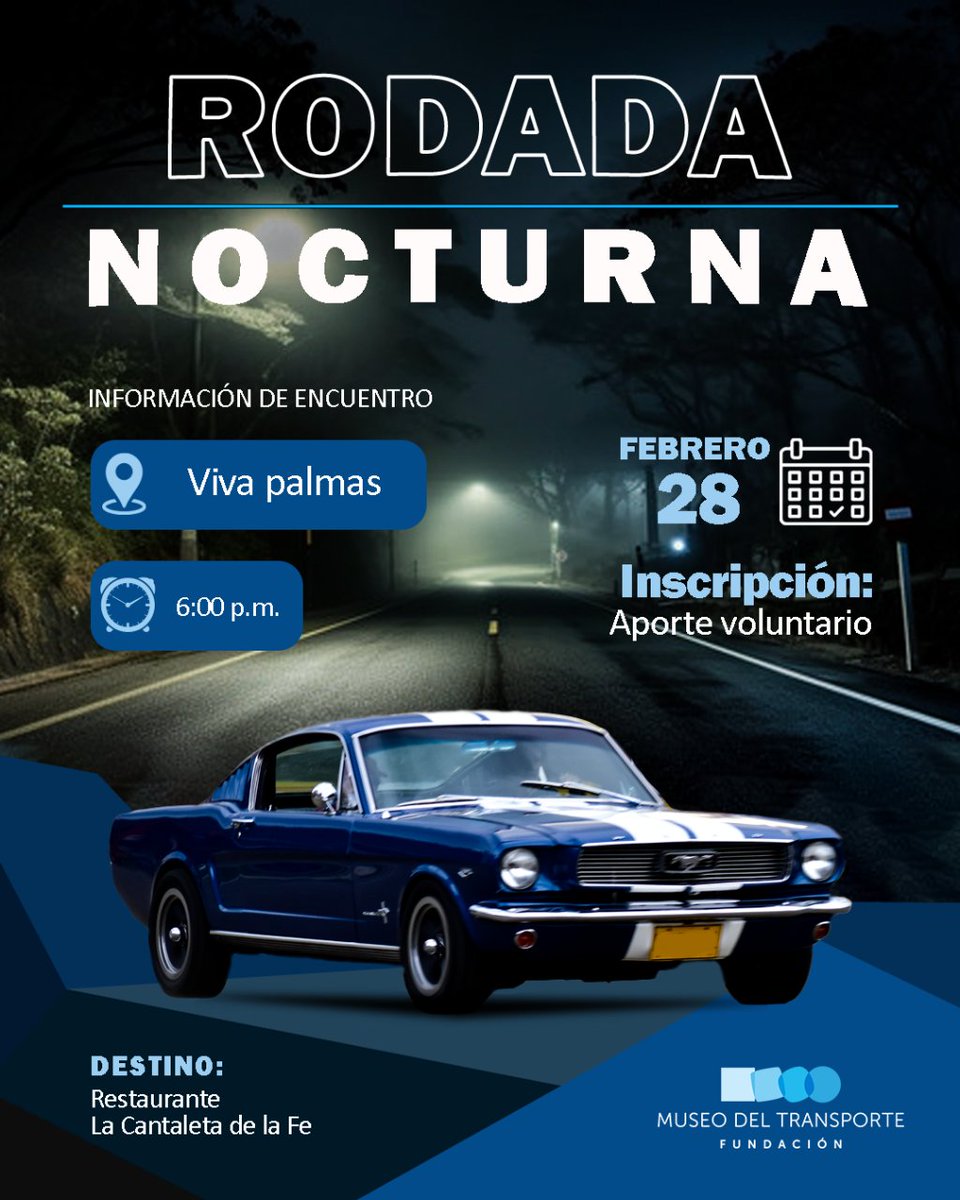 TransporteMuseo's tweet photo. 🚗💨 ¡Amantes de la aventura sobre ruedas, llegó la hora de encender motores! Únete este miércoles 28 de febrero a nuestra emocionante rodada hacia Llanogrande. Nos encontramos a las 6:00 pm en Viva Palmas para arrancar motores ¡No te lo pierdas! 🛣️ #RodadaVivaPalmas https://t.co/ByxXFMrvR2