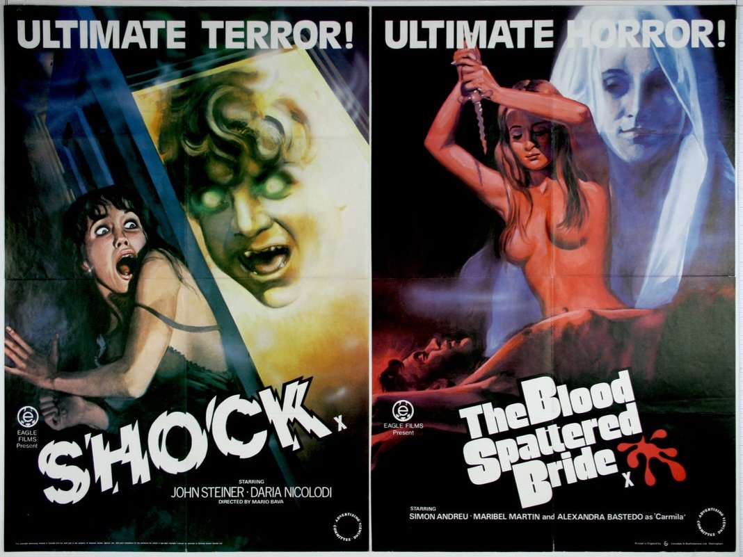 TheFilmFair's tweet photo. UK double-bill cinema poster for #Shock (1977 #MarioBava #DariaNicolodi #JohnSteiner #IvanRassimov) &amp; #TheBloodSpatteredBride (1972 #VicenteAranda #SimonAndreu #MaribelMartin #AlexandraBastedo) https://t.co/0KMxSNEhNO
