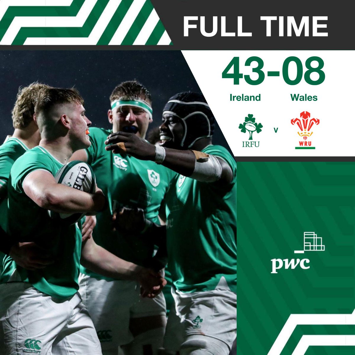 🎉 @IrishRugby U20s deliver a stellar performance, triumphing 43-8 over @WelshRugbyUnion U20s in front of a record crowd of 8,400 at Cork! ☘️ 3/3 🏆 #FutureIsGreen