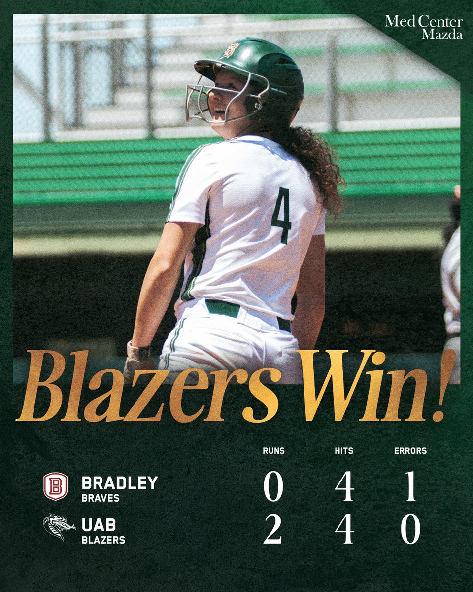 𝐁𝐋𝐀𝐙𝐄𝐑𝐒 𝐖𝐈𝐍! 

Olivia Valbak throws a complete game shutout and Bella Wiggins goes 2-for-3 with an RBI and a run scored to lead UAB to victory!

#WinAsOne