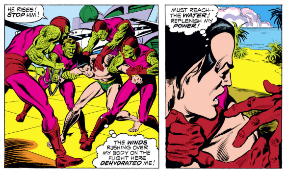 MarvelADay's tweet photo. #SM61 #MarvelADay Dr Hydro knocks Namor down with his "hydrocules." Now these are MADE of water, but they are too "compressed" to rehydrate Namor after the wind chapped him on his flight. More likely I think he is severely hung over from his party! PMB https://t.co/GXDZWjHWfM
