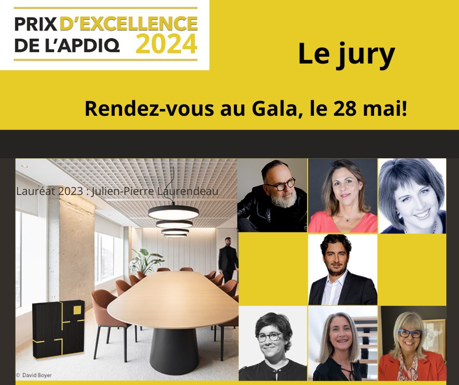🏆 Le jury des Prix d’Excellence Distinction et Design 2024 est fin prêt! En voici la composition ➡️ bit.ly/3wuBY9r. Rendez-vous le 28 mai au Gala pour la remise des Prix!
#prixexcellencedesigninterieur #prixexcellenceAPDIQ2024 #apdiq