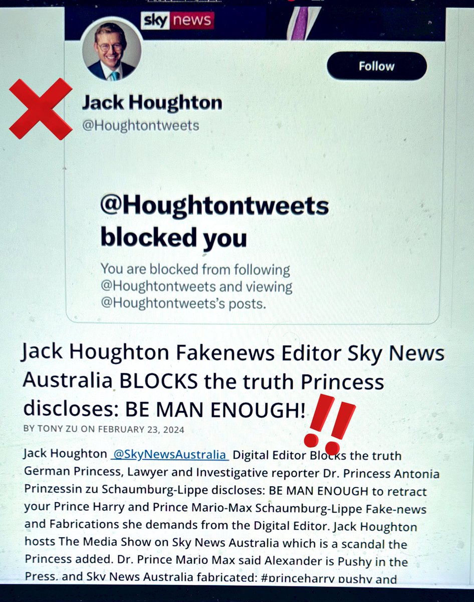 Jack Houghton & Reilly Sullivan Sky News Australia HATE SCAM, FABRICATE #princeharry BAD things have been said: COLD LIE! They Publish what was NEVER Said… Dr. Princess Antonia Schaumburg-Lippe: NOT MAN ENOUGH TO RETRACT ? @SkyNewsAust @Houghtontweets 

newstodayworld.org/overall-news/2…