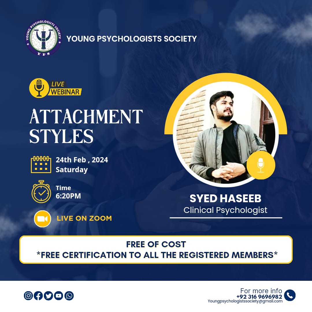 Youngpsych96's tweet photo. 🔺Webinar on "Attachment Styles"
Tomorrow at 6:20 pm live on Zoom
🔺Free of Cost certificates would be provided to all the Registered Members. 🙌🏻 
#YPS #mentalhealth #psychology #styles #learning #students #skills #development #stigmas #videos #science #crisis #suicide https://t.co/JAqSb3krEw