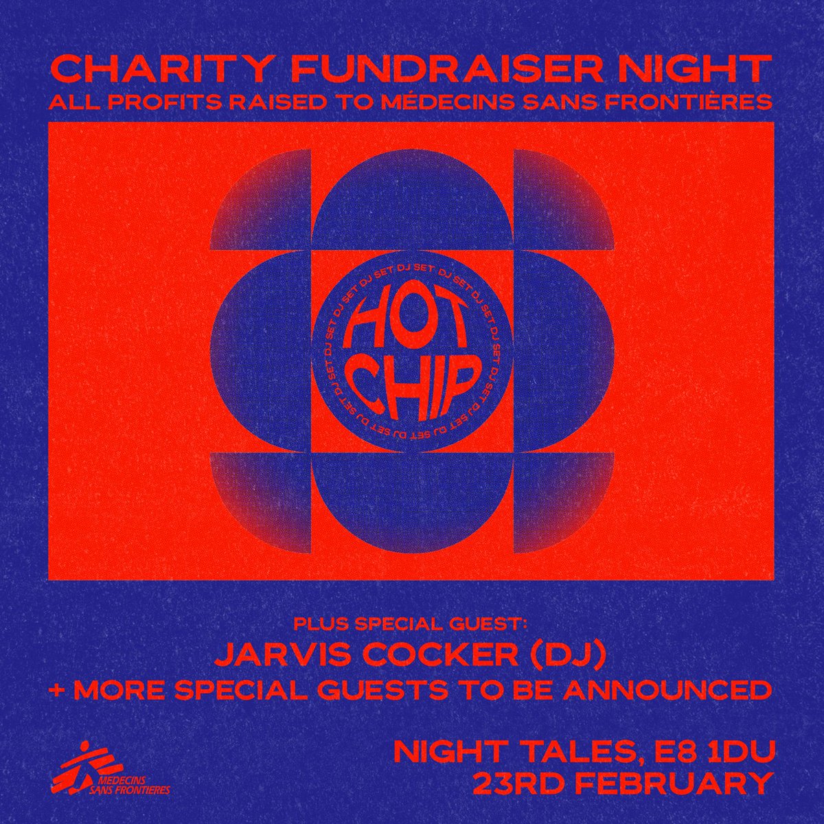 TONIGHT, NIGHT TALES LONDON 10-11: Jarvis Cocker (DJ) 11-2: HOT CHIP (DJ) 2-3: Elkka Advance tix sold out. Limited tickets & donations to @MSF_uk on the door! See you tonight x