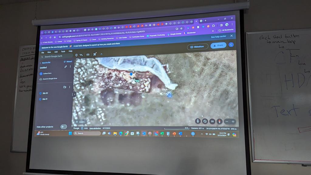 Colleen showing me how her fieldwork is featured in the Google Earth imagery!