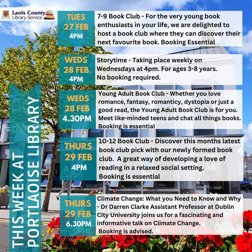 LaoisLibraries's tweet photo. This week at Portlaoise Library we are delighted to launch our brand new children's and young adult book clubs. We are also delighted to welcome Dr Darren Clarke from @DCU who will be joining us discuss Climate Change, what we need to know and why.
#portlaoiselibrary https://t.co/8AZgiIfFp0