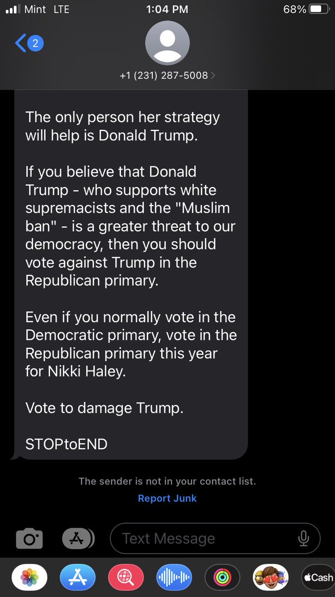 Pivot_PAC's tweet photo. Hello Michigan voters:

You’re next.  We just sent 260,000 text messages to you.

You can vote against Trump or you can vote against Biden.

The bigger threat to our democracy is Trump.

Vote against Trump in the Republican primary on February 27. https://t.co/S4PNw0g4Rq